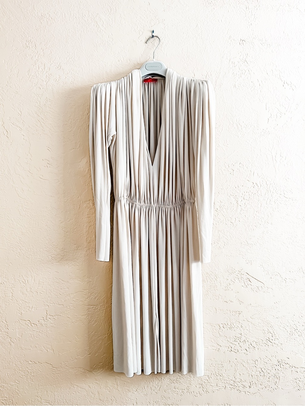 Lanvin Summer ‘12 Elbaz Era Cream Grecian Deep V-Neck Long Sleeve Dress T40/8-10